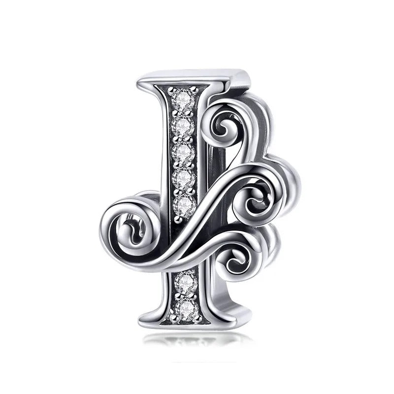 Sterling 925 silber Buchstabe Vintage stil I Anhänger Charm für Armband Compatible Pandora