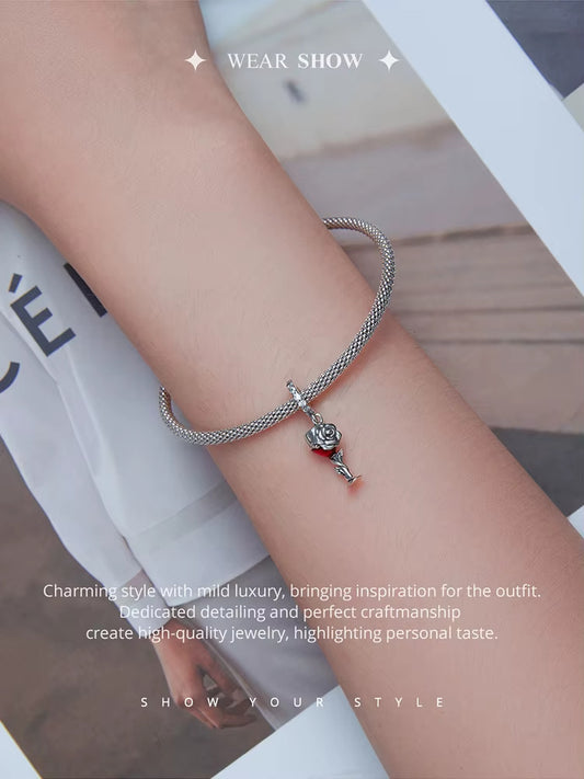 Sterling 925 Silver Red Wine Glass Charm – Romantic – Pandora Compatible