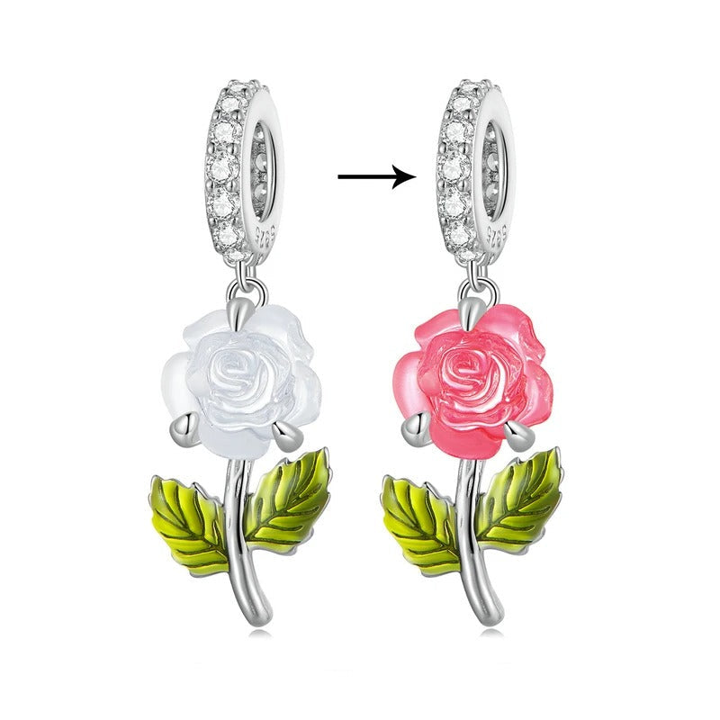 Sterling 925 Silver Changing color rose flower Charm