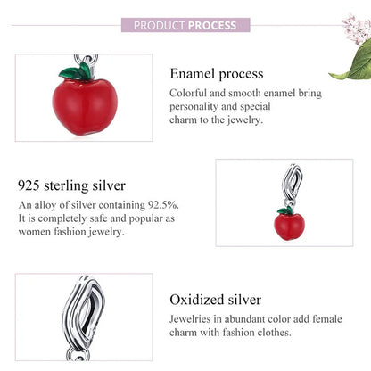 Sterling 925 silver Red Apple Charm