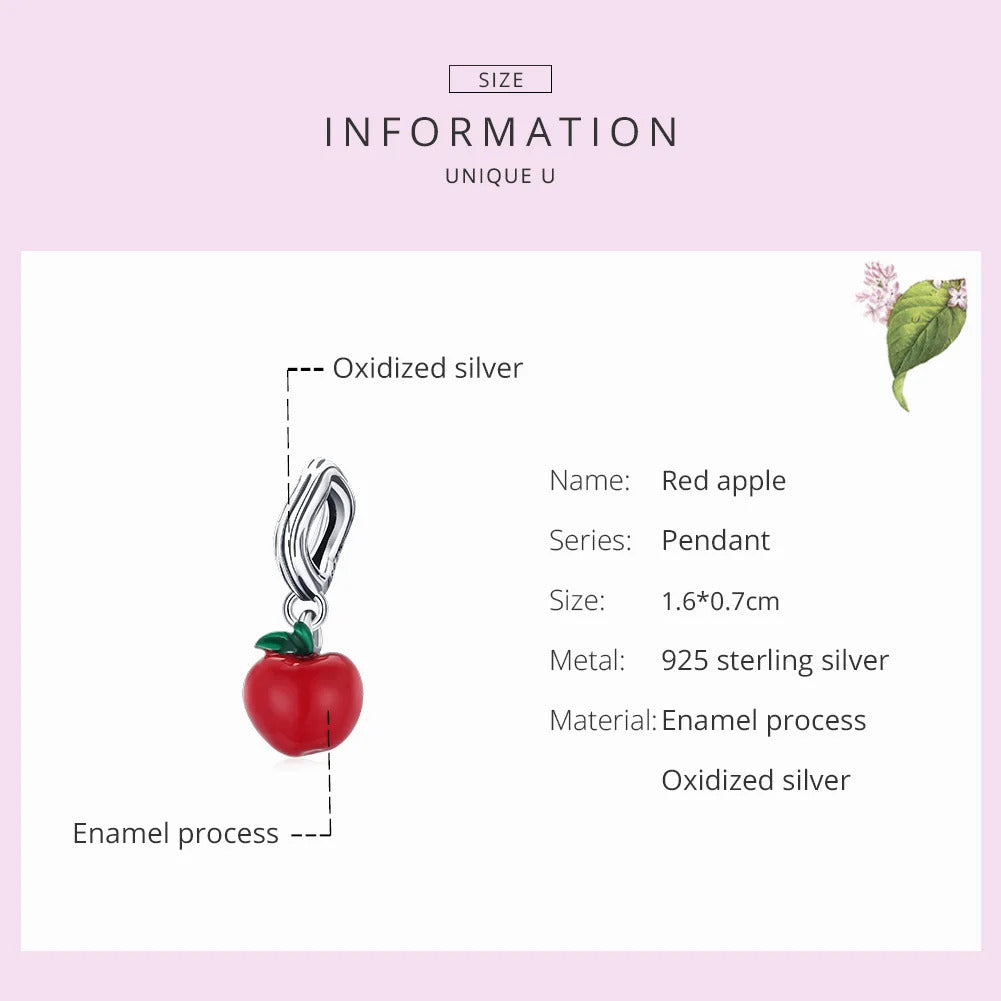 Sterling 925 silver Red Apple Charm