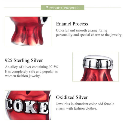 Sterling 925 silver Red Coke bottle Charm