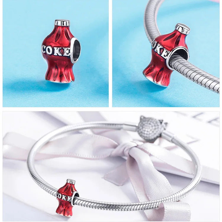 Charm-Anhänger „Rote Colaflasche“ aus 925er Sterlingsilber