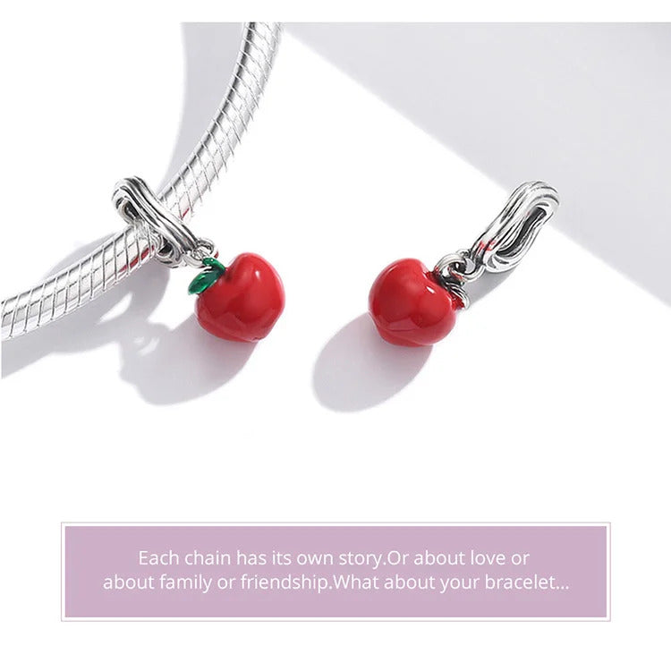 Sterling 925 silver Red Apple Charm