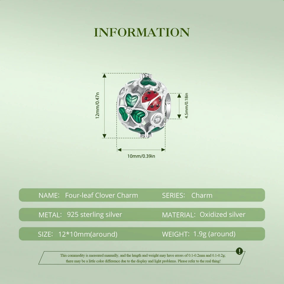Sterling 925 Silber vierblättriges Kleeblatt Charme