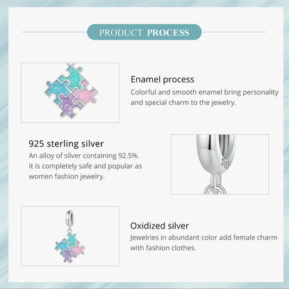 Sterling 925 Silver colorful jigsaw puzzle Charm