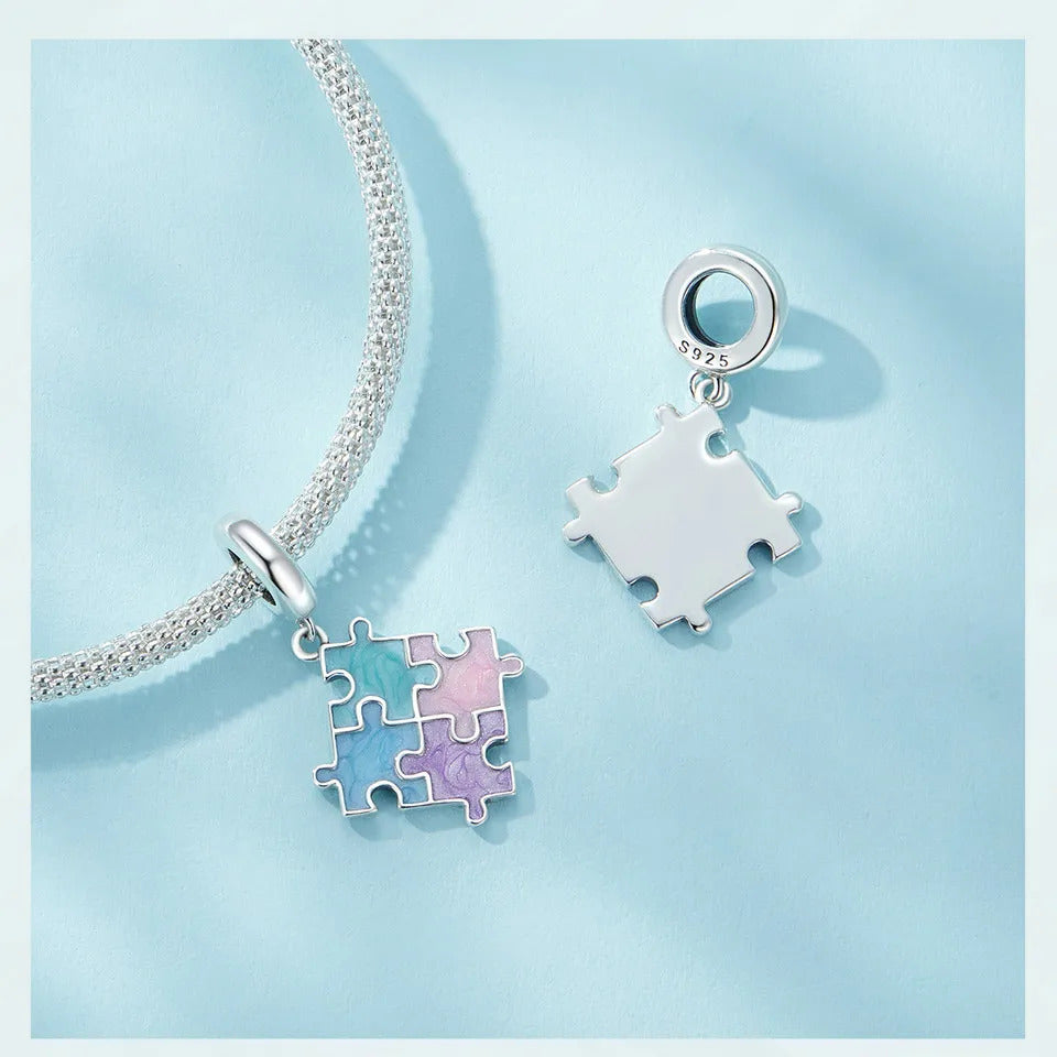 Sterling 925 Silver colorful jigsaw puzzle Charm