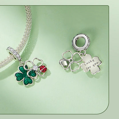 Sterling 925 Silver Four-leaf Clover with a ladybug Charm