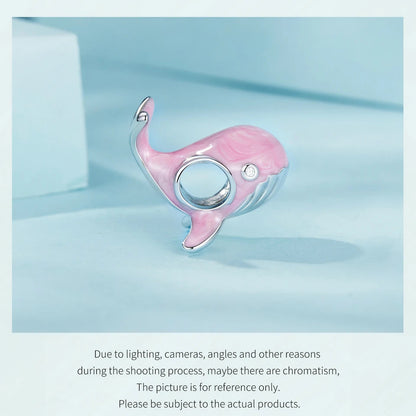 Sterling 925 Silver Pink Whale Charm