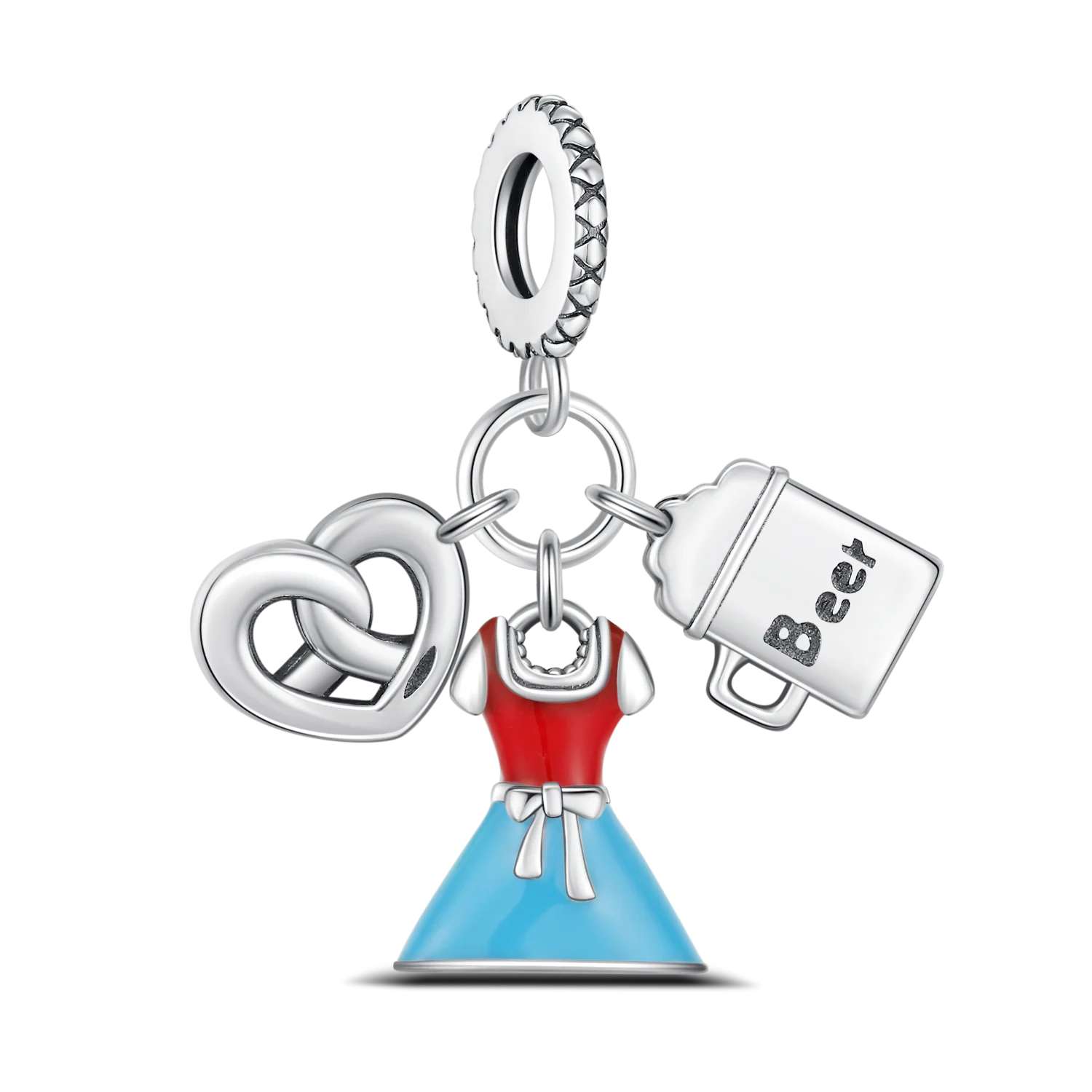 Sterling Silber 925 Charm Dirndl – Oktoberfest-Design, kompatibel mit Pandora Armbändern