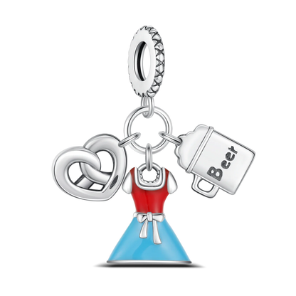 Sterling Silber 925 Charm Dirndl – Oktoberfest-Design, kompatibel mit Pandora Armbändern