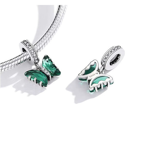 Sterling 925 Silver Green Butterfly Charm – Compatible with Pandora, the charm is worn on a bracelet 