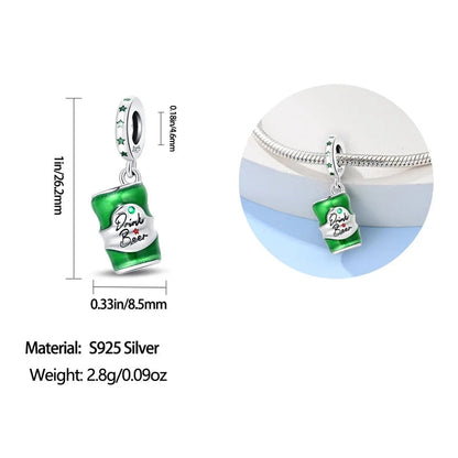 Charm Anhänger „Grüne Bierdose“ – 925 Sterling Silber. pandora