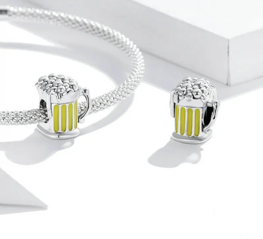 925 silver beer cup charm bead for bracelet for Oktoberfest, side view