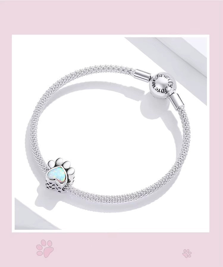 Sterling 925 silver Cute Puppy paw with stone Heart Charm