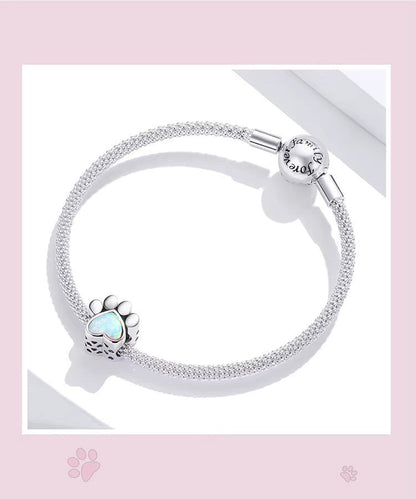 Sterling 925 silver Cute Puppy paw with stone Heart Charm