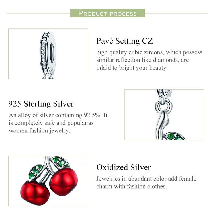 Sterling 925 silver Cherries Charm