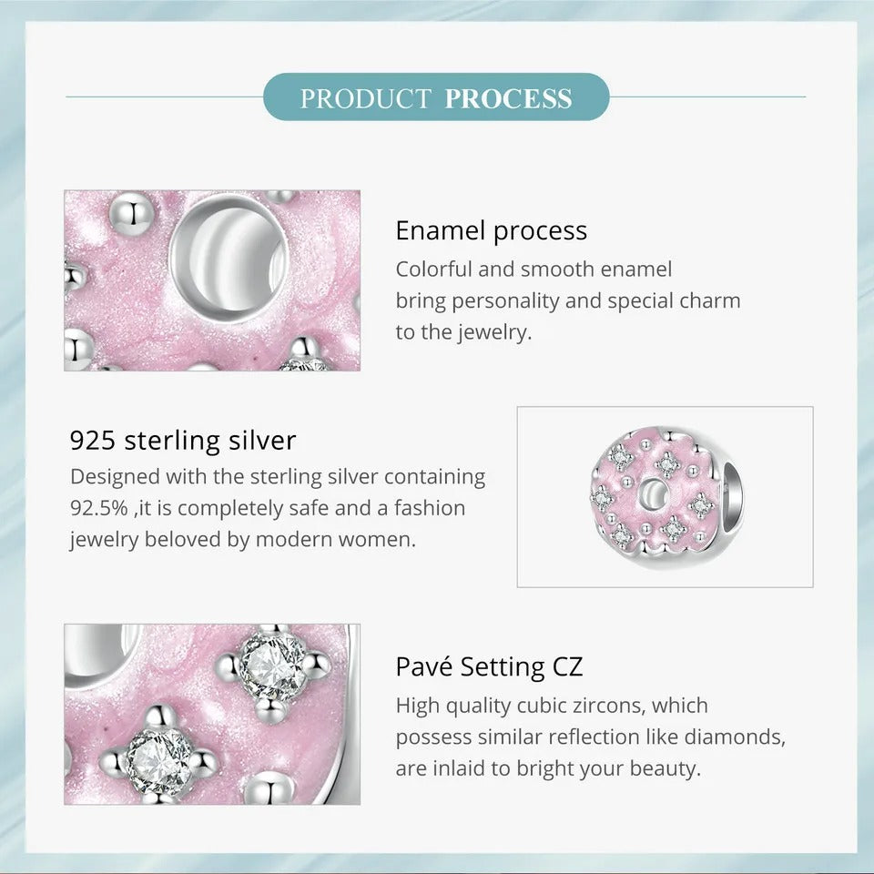 Sterling 925 silver Pink Glazed Doughnut Charm