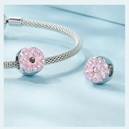 Sterling 925 Silber Rosa glasiert Krapfen Charme