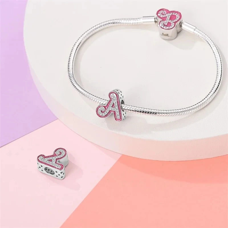 Pinker Girly Sterling 925 Silber Alphabet Initialen Charm