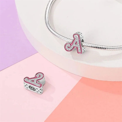 Pinker Girly Sterling 925 Silber Alphabet Initialen Charm