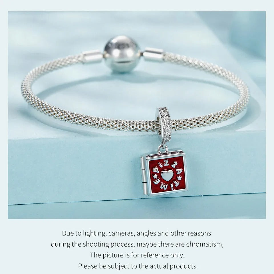 Sterling 925 silver Pizza Box Charm