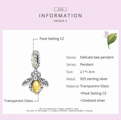 Sterling 925 silver Golden Bee Charm