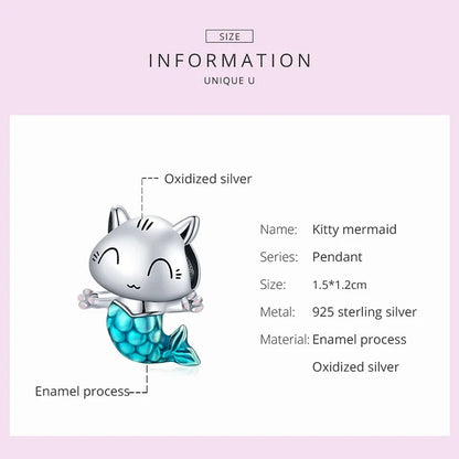 Sterling 925 Silver Mermaid Kitty charm