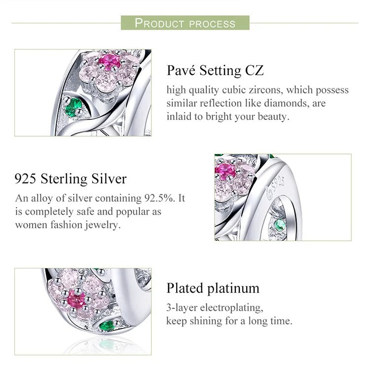 Sterling 925 Silver Spring Colorful Floral Zircon Charm