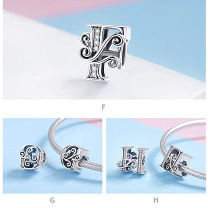 Sterling 925 Silver initials charm vintage Style