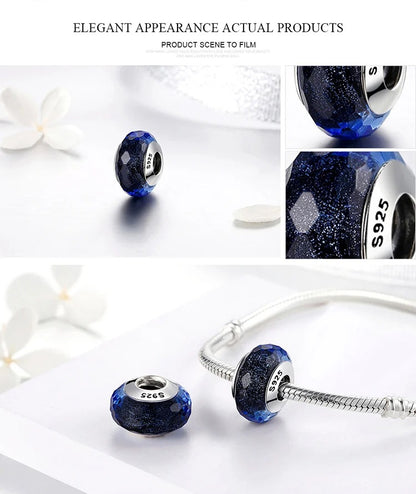 Sterling 925 silver September Murano Glass Dark blue Color Charm