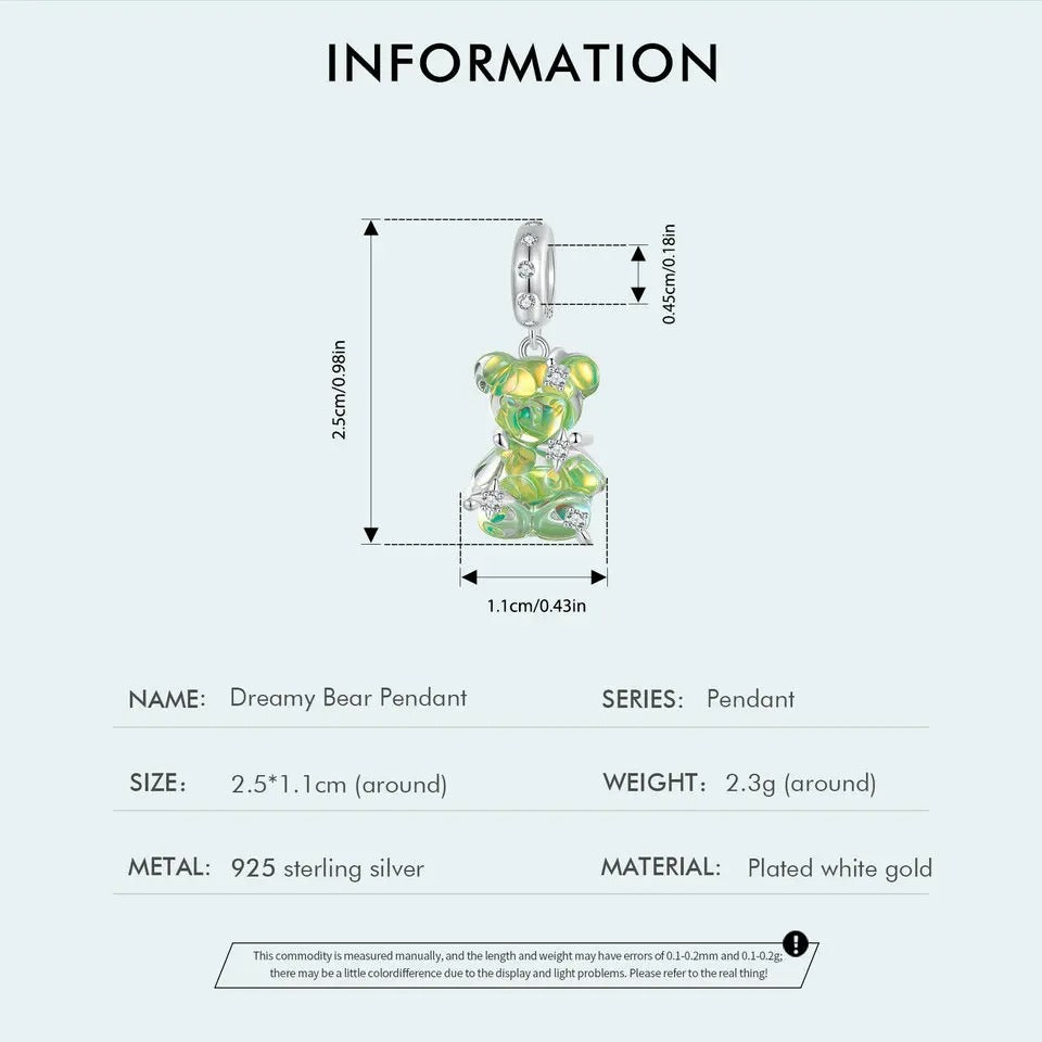 Sterling 925 Silber Kristall Grün glänzend süßer Bär