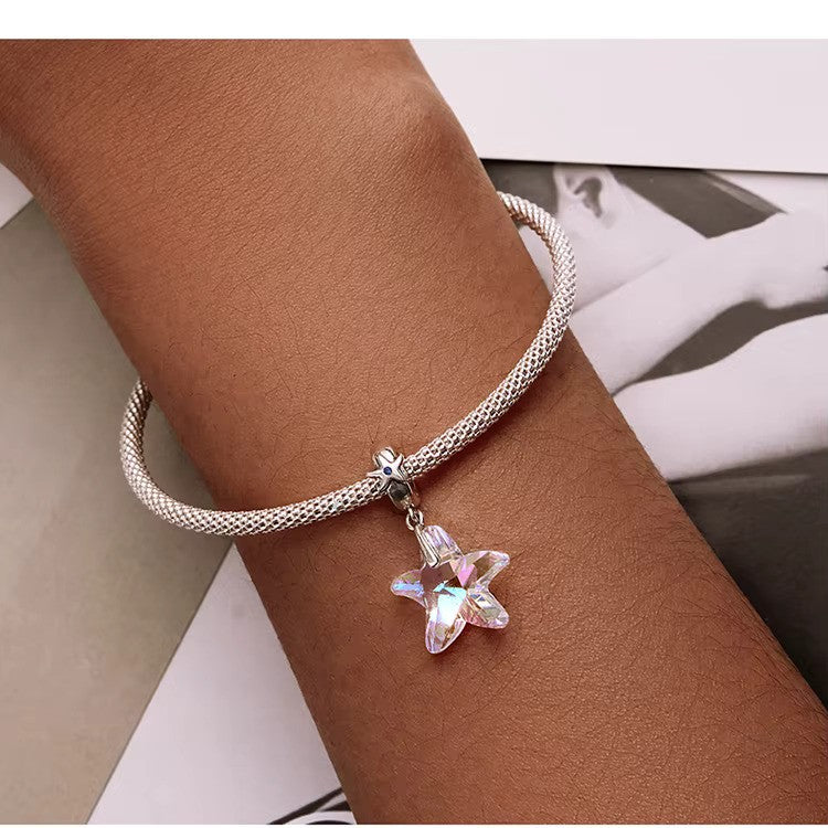 Sterling 925 Silver Colorful Crystal Starfish Charm