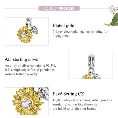 Sterling 925 Silver Sunflower Charm