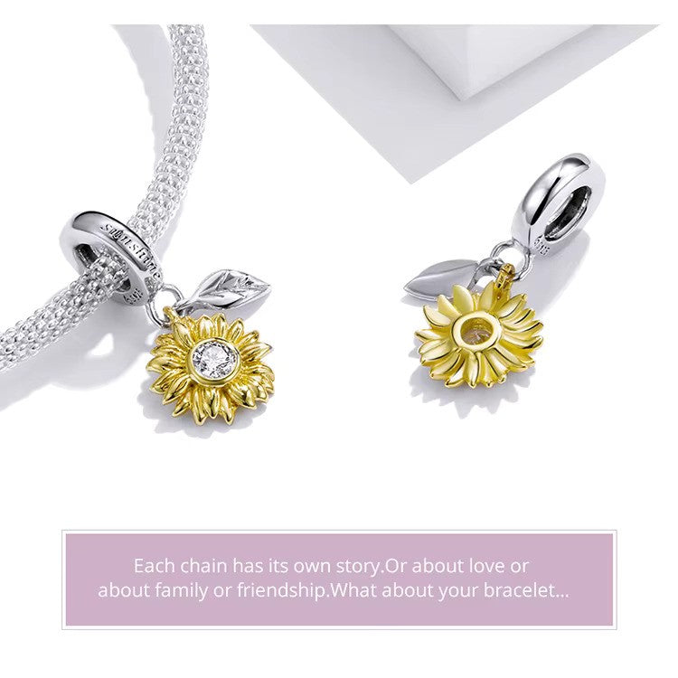 Sterling 925 Silver Sunflower Charm