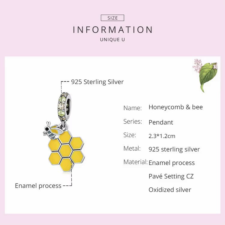 Sterling 925 Silver Honeycomb and Bee charm