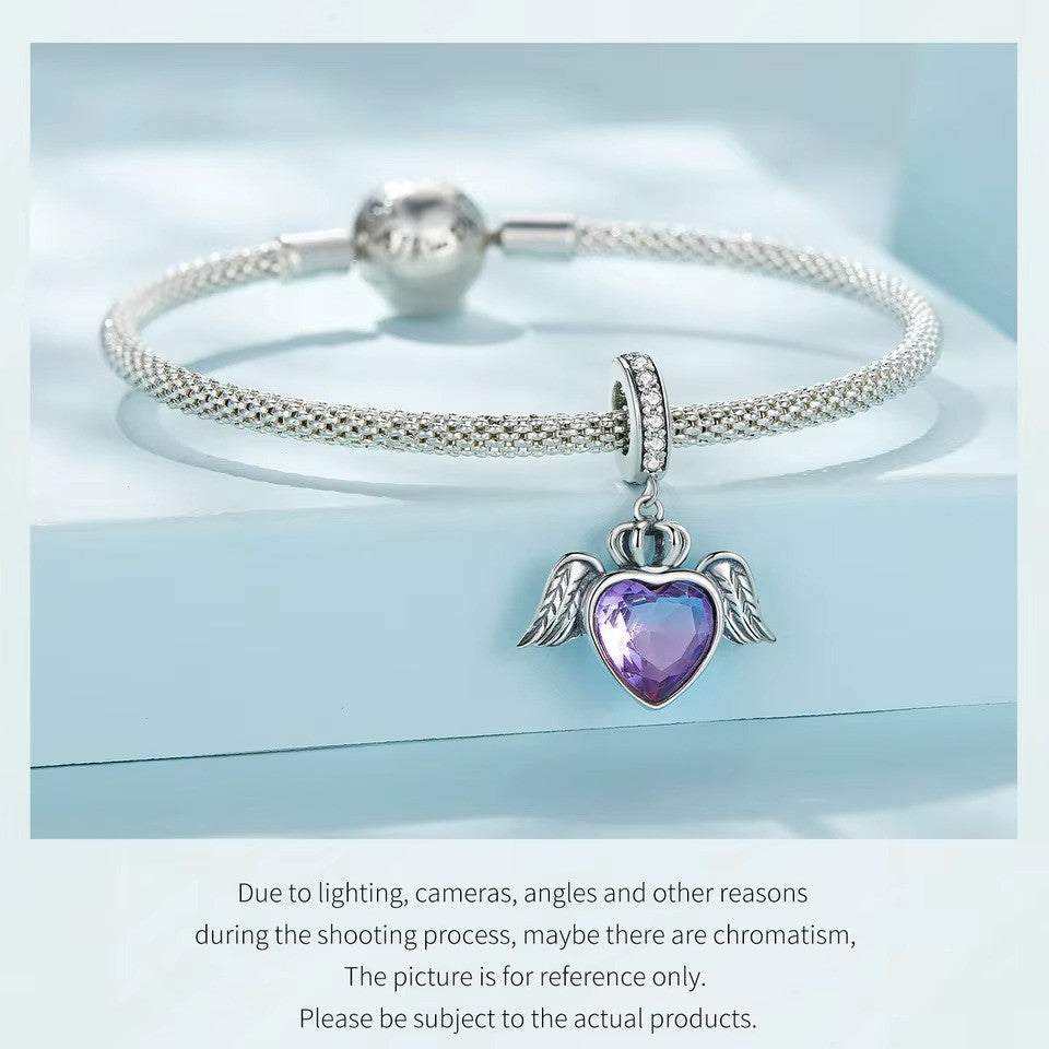 Sterling 925 Silver Heart with wings charm