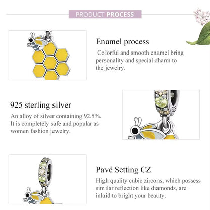 Sterling 925 Silver Honeycomb and Bee charm