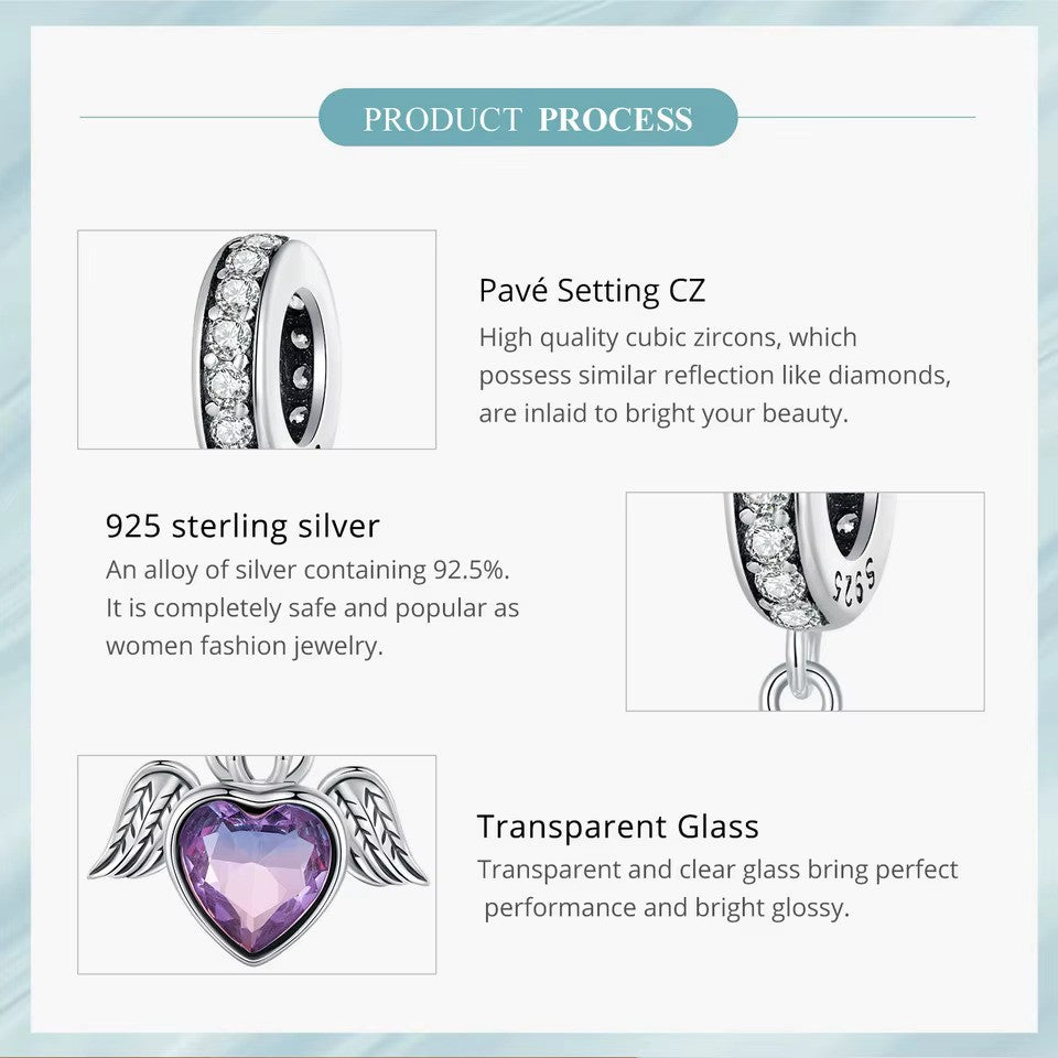 Sterling 925 Silver Heart with wings charm