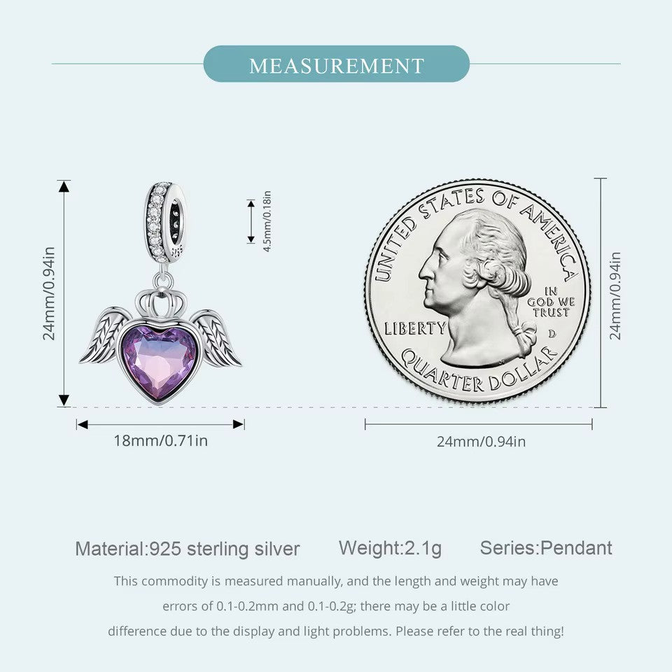 Sterling 925 Silver Heart with wings charm