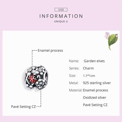 Sterling 925 Silver Garden of Ladybug Charm