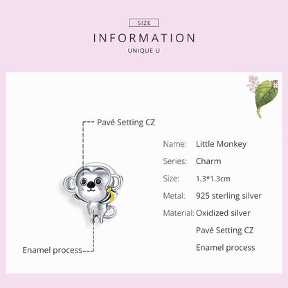 Sterling 925 Silver Little Monkey charm