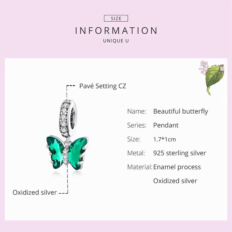 Sterling 925 Silber Grüner Schmetterling Charme