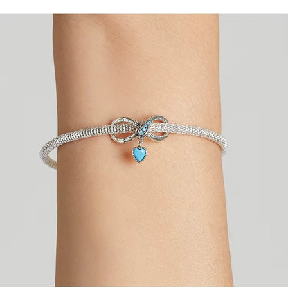 Sterling 925 Silver infinity shape Snake with blue heart charm