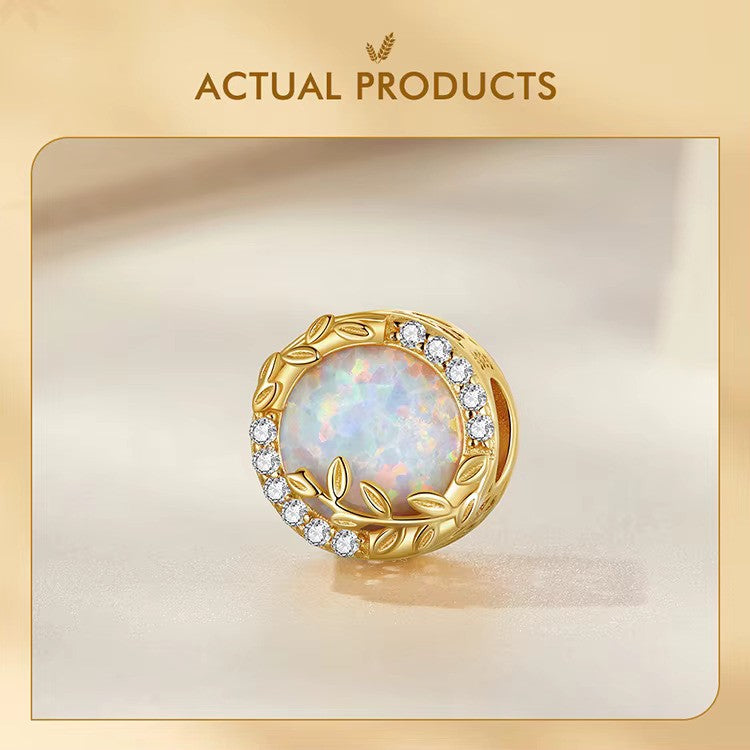 Sterling 925 silver Opal wheat leaf in Gold color Charm