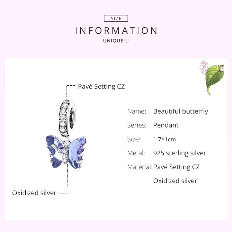 Sterling 925 Silber lila Schmetterling Charme