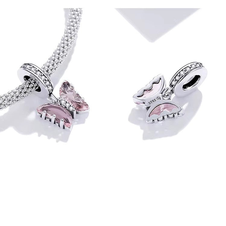 Sterling 925 Silber Rosa Schmetterling Charme