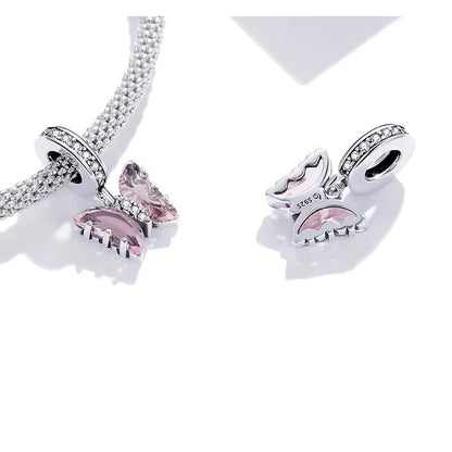 Sterling 925 Silver Pink Butterfly Charm