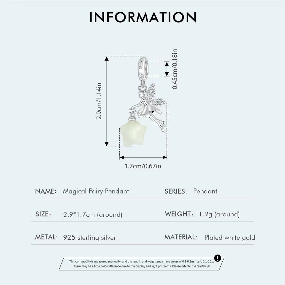 Sterling 925 Silber Magischer Feen-Charm mit einem im Dunkeln leuchtenden Stern