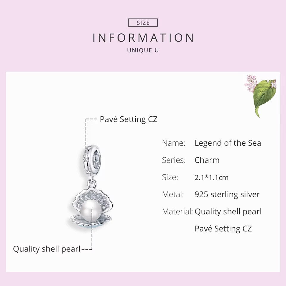 Sterling 925 Silver Pearl in Shell Charm